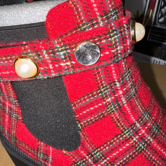 Sugar Red Plaid Stone Pearl Boots - Picture 2 of 10